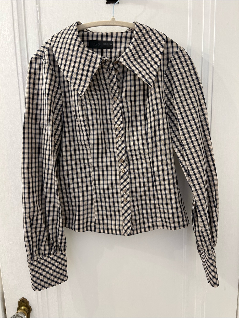 Zara Navy and Cream Checked Shirt - Picture 1 of 5